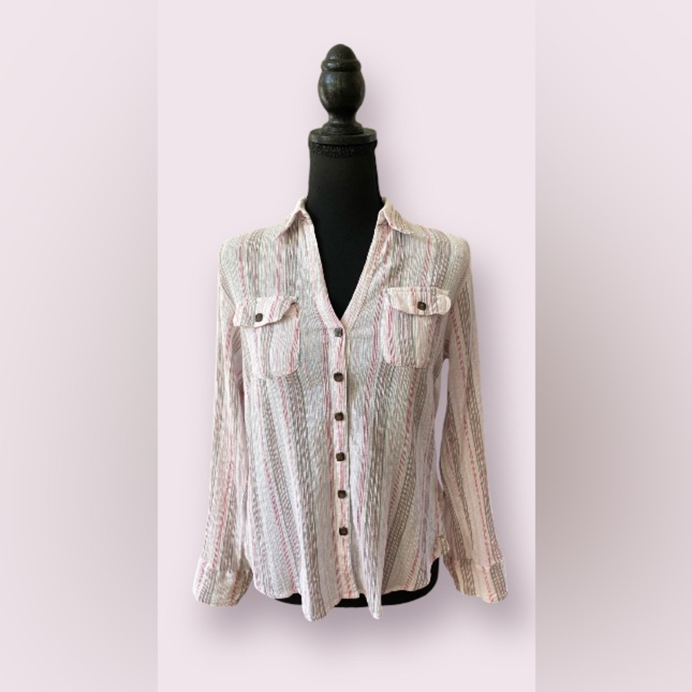 Columbia: Casual Pink and White Button Down Shirt
